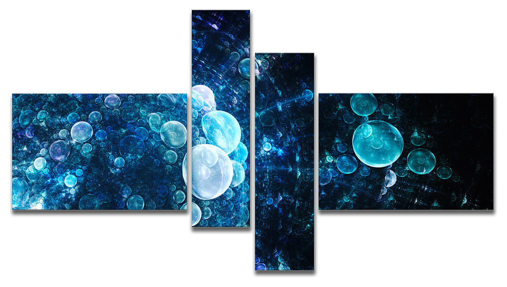 Blue Spherical Water Drops, Floral Canvas Art Print, 60"x32", 4 panels