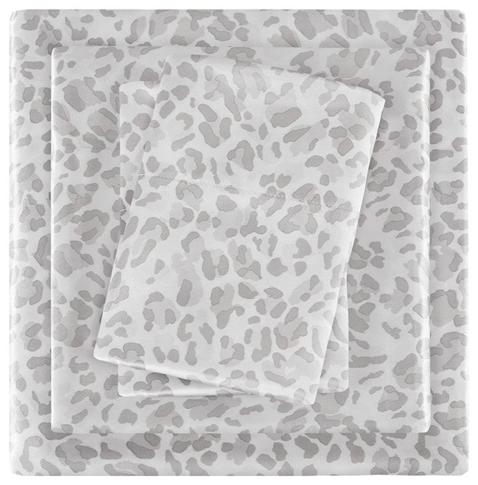 Madison Park Essentials Printed Satin Sheet Set, Twin Gray Leopard