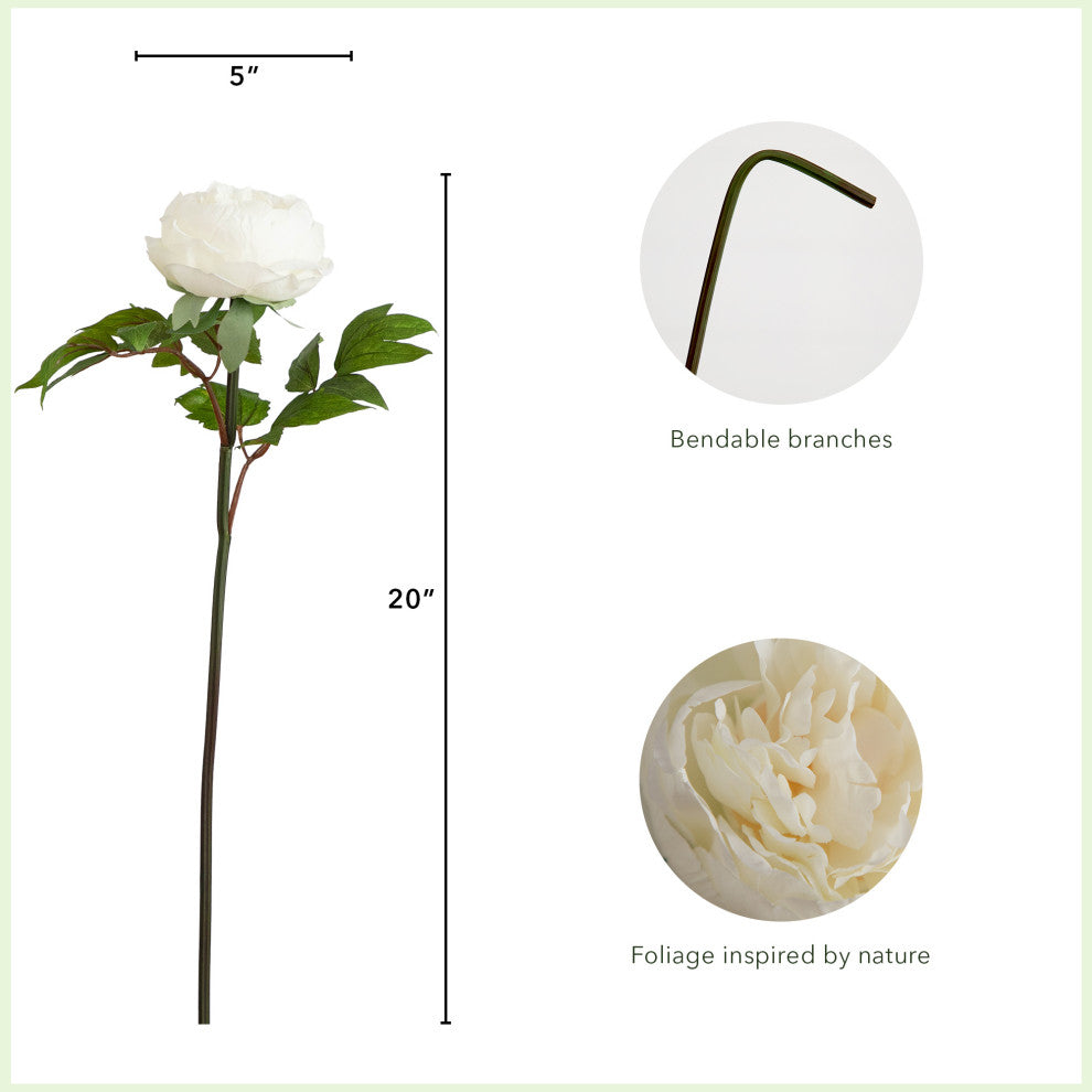 20in. Artificial Peony Flower Stems, Set of 3, White