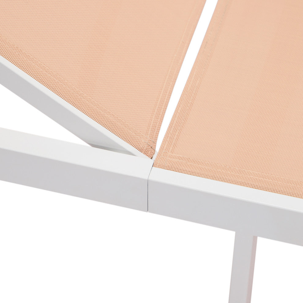 LeisureMod Marlin Patio Chaise Lounge Chair White Frame Set of 2, Light Brown
