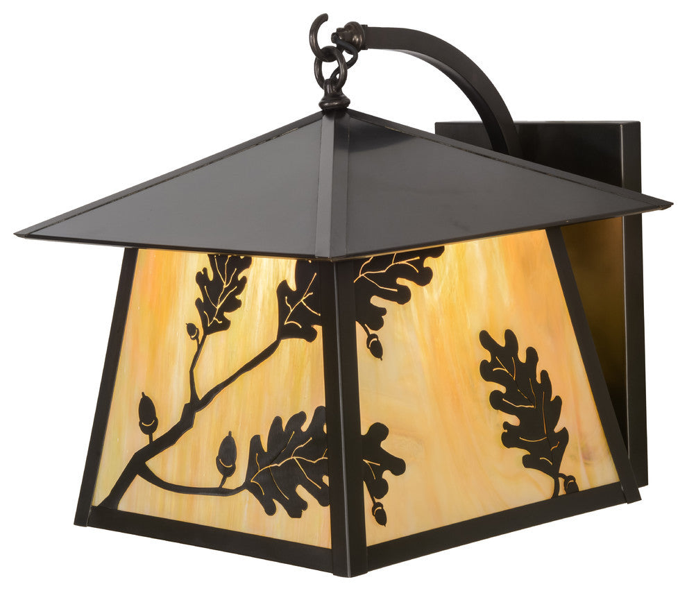 16W Stillwater Oak Leaf Curved Arm Wall Sconce