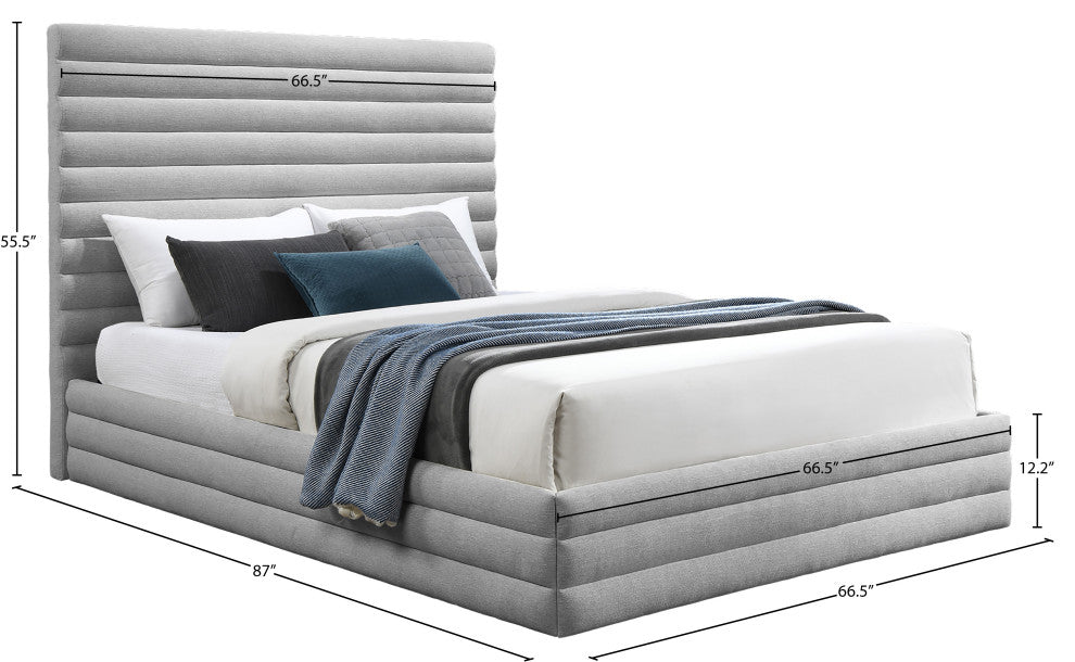 Maxwell Linen Textured Fabric Upholstered Bed, Gray, Queen