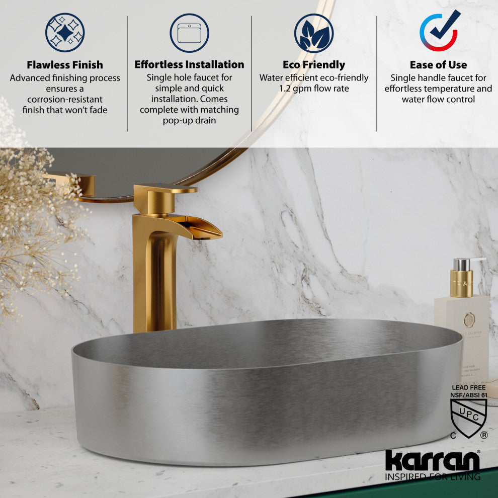 Karran KBF442 1-Hole 1-Handle Vessel Faucet With Pop-up Drain, Gold