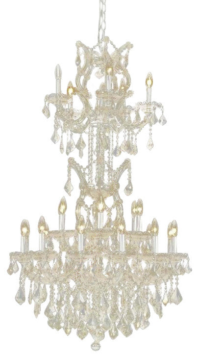 Elegant Maria Theresa Fixture, Golden Teak Finish With Royal Cut Crystal