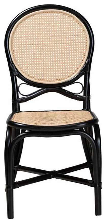 Baxton Studio Ayana Two-Tone Black and Brown Rattan Dining Chair