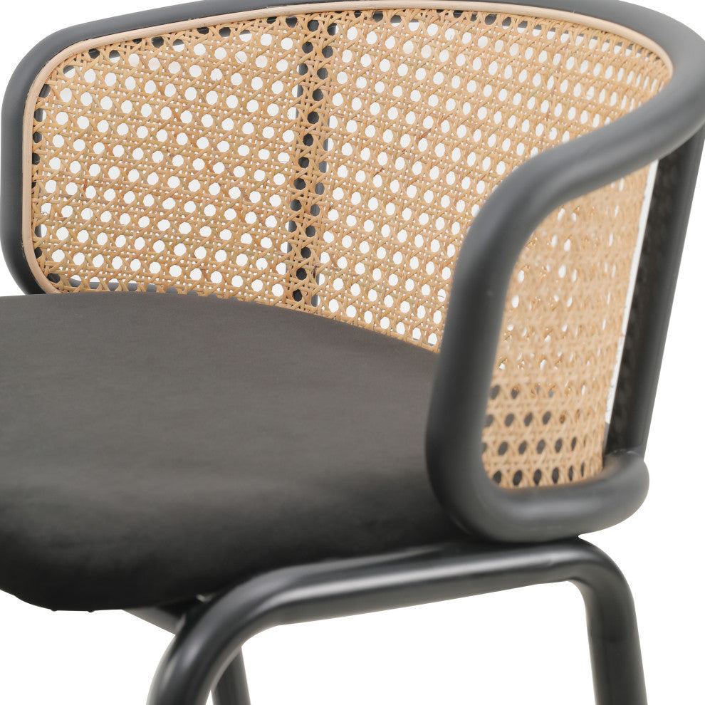 LeisureMod Ervilla Wicker Bar Stool With Black Powder Coated Frame, Black
