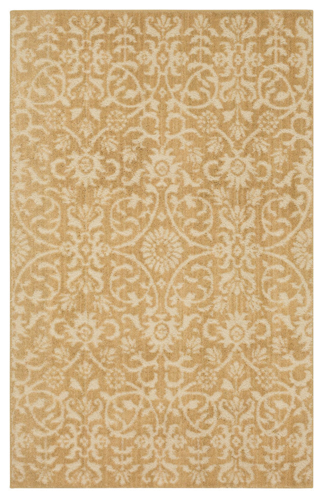 Contemporary Area Rug, Golden Polyester With Beautiful Floral Pattern, 8' X 10'