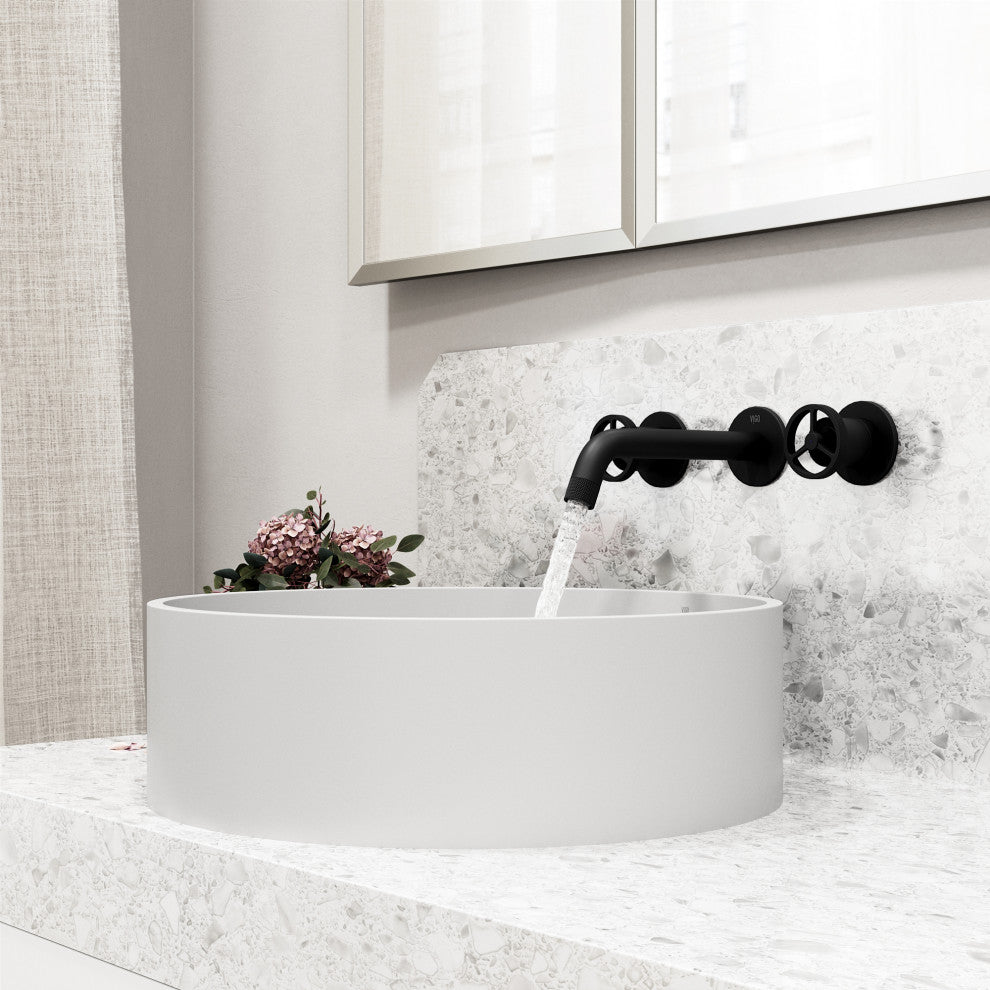 Anvil 16"L x 16"W MatteStone Vessel Sink and Cass Wall Mount Faucet Set