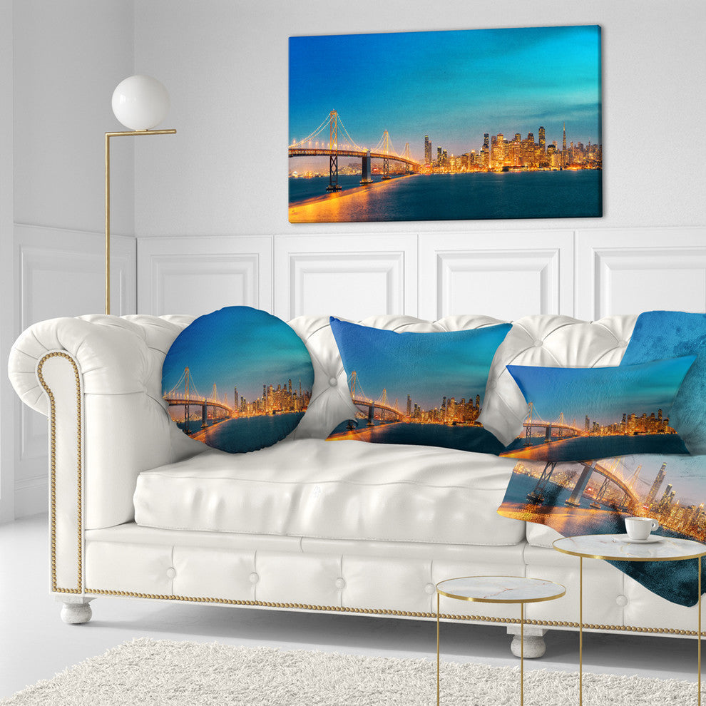 San Francisco Skyline At Night Cityscape Throw Pillow, 12"x20"