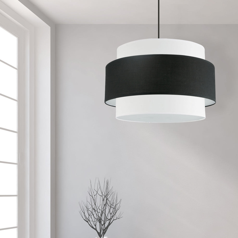 Black & White Contemporary Chandelier With Matte Black Metal