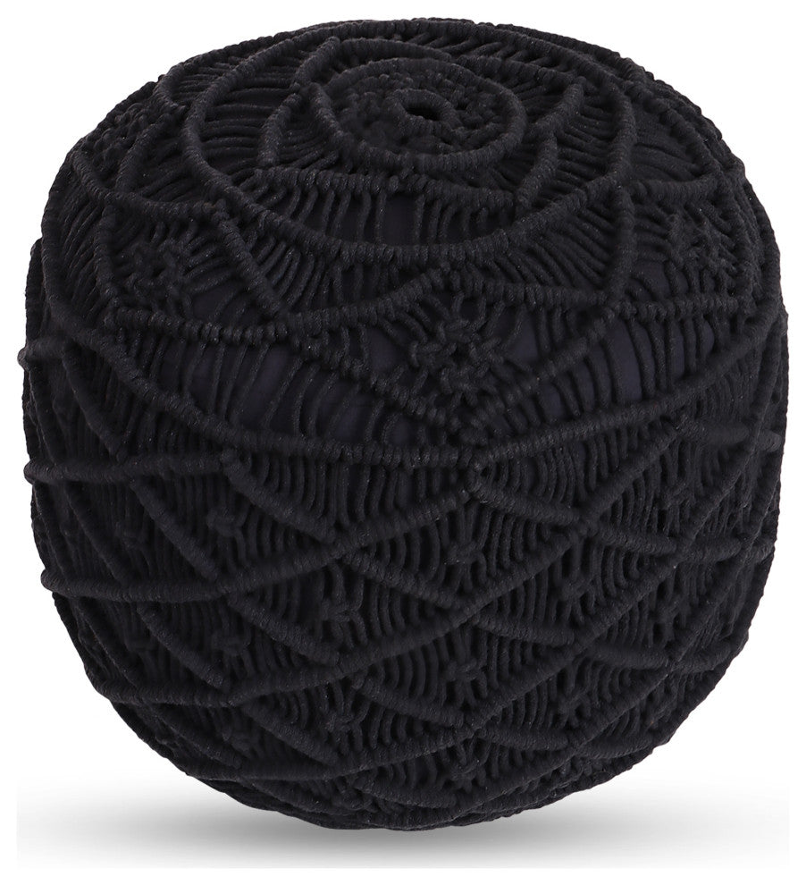 Loft Lyfe Sariya Ottoman, Hand Knitted, Cotton Yarn, Black