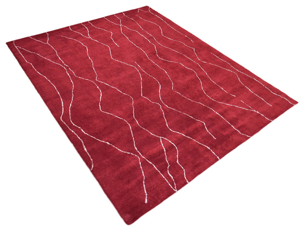 HAND KNOTTED LOOM SILK ECO-FRIENDLY RUGS-8'x10',Rectangle,Red White,Contemporary