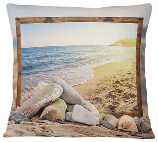 Framed Effect Beach Rocks Seashore Throw Pillow, 16"x16"