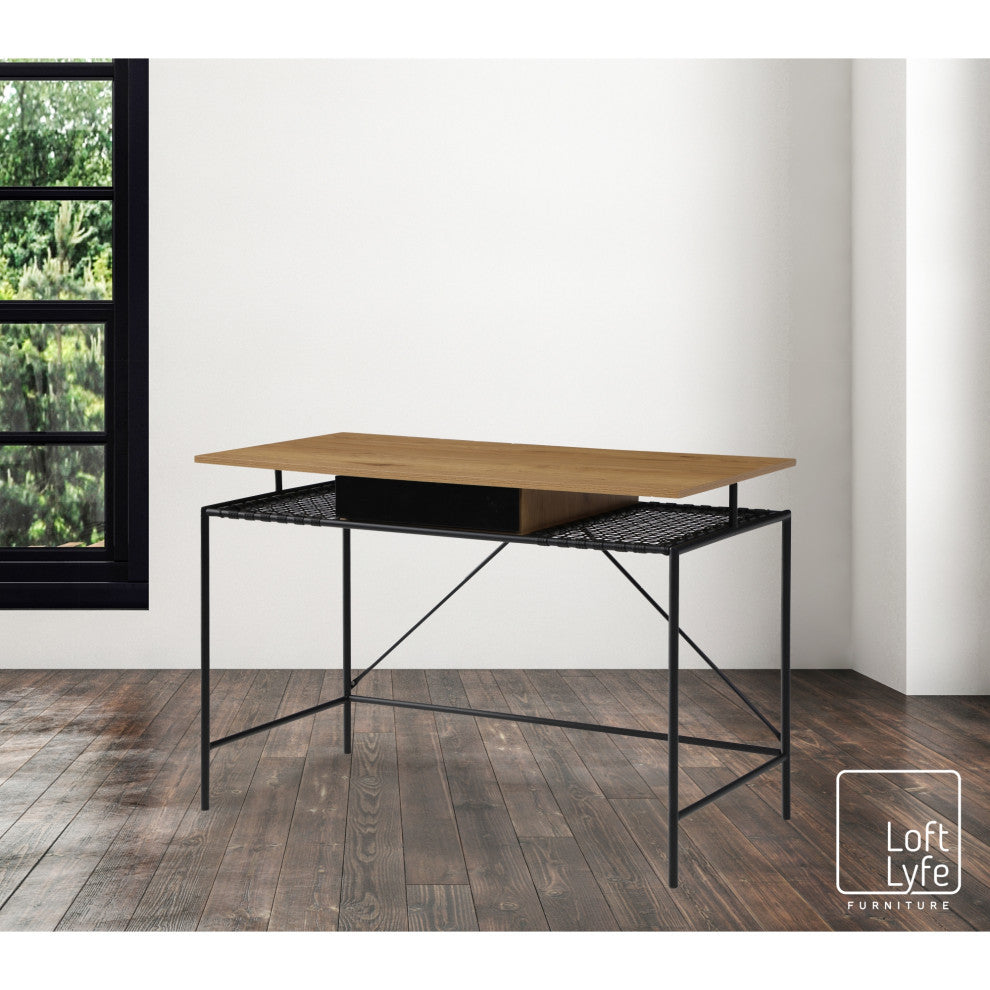 Loft Lyfe Mileena Desk, 1 Storage Drawer, Natural/Black 43.3Lx21.6Wx30H
