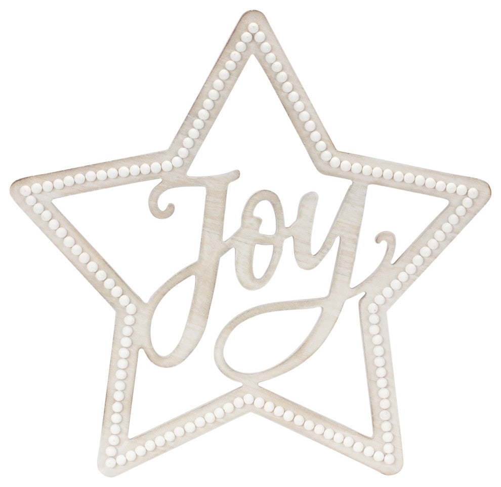 Beaded Wood Star With Joy Sentiment, Set of 2