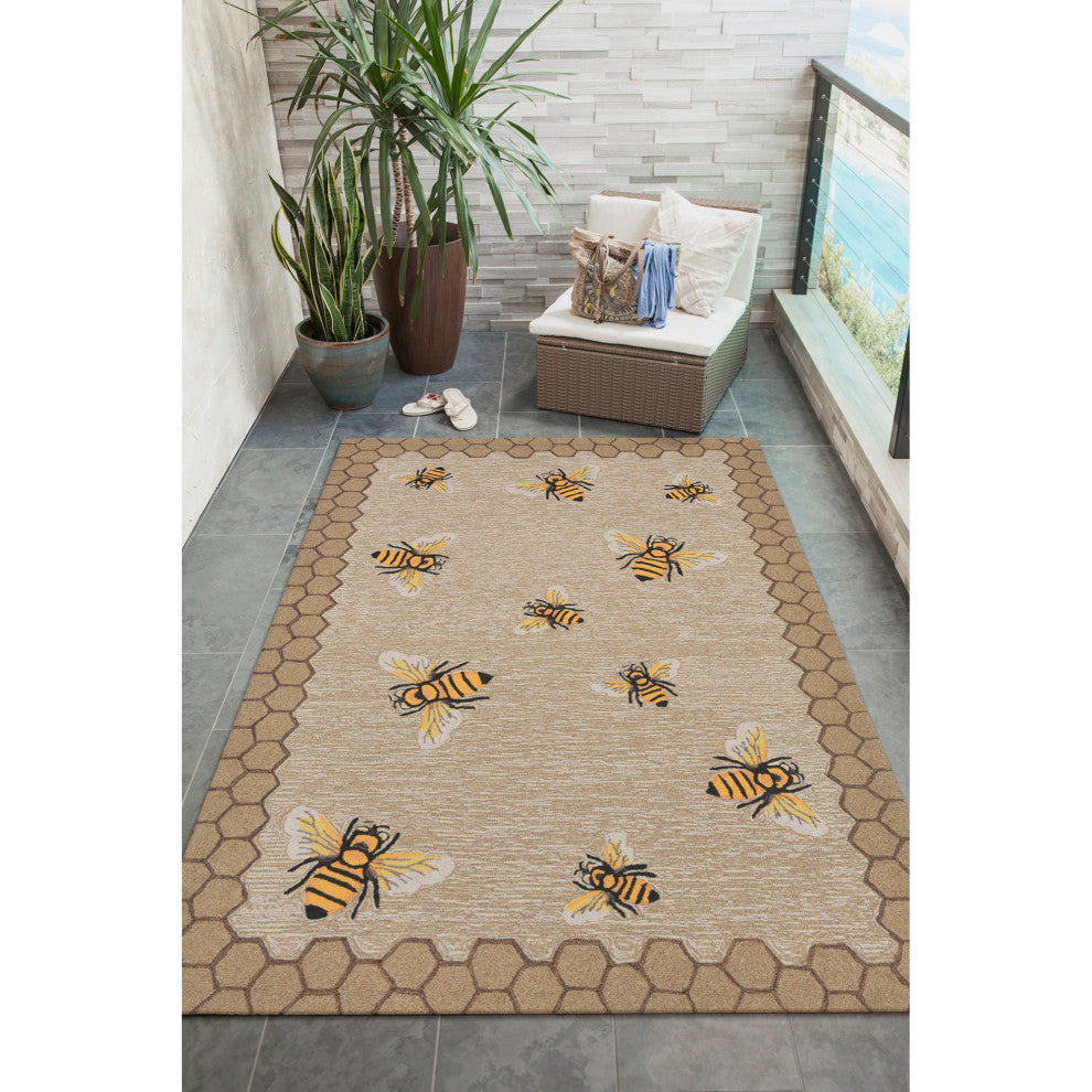 Frontporch Honeycomb Bee Indoor/Outdoor Rug Natural, Natural, 3'6"x5'6'