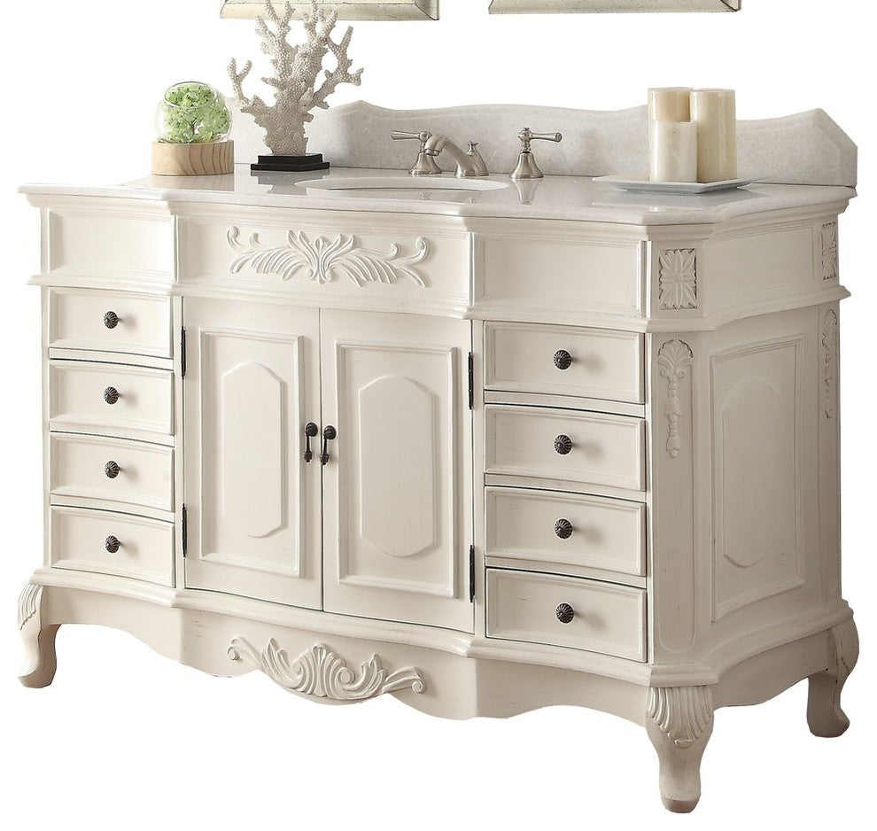 56" Antique-Style White Morton Bathroom Sink Vanity