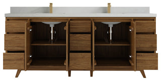 Madison Teak 84 Double Sink Bath Vanity in Dark Natural 2" Carrara Quartz