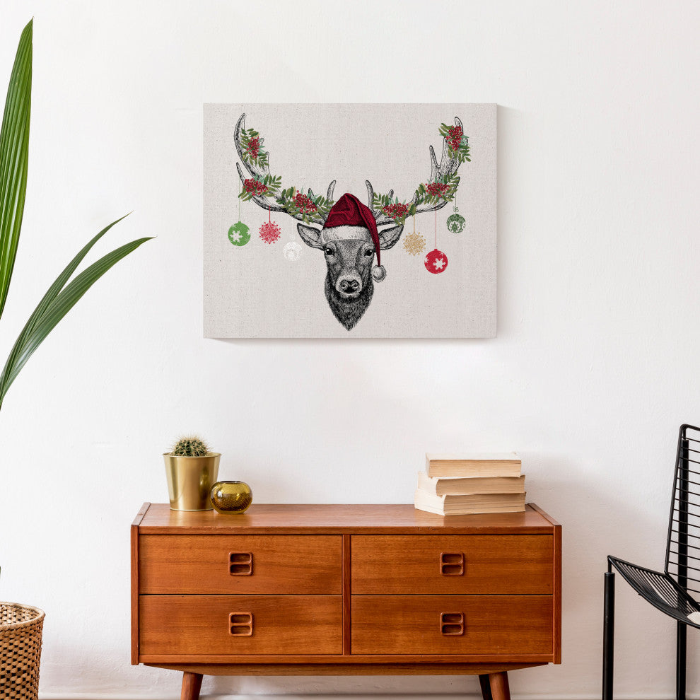 Christmas Deer Antler Ornaments 16x20 Canvas Wall Art