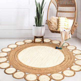 Skye Two-Tone Jute Circle Border Round Area Rug, 6' Round