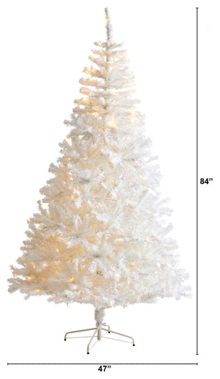 7' White Faux Xmas Tree With 1000 Bendable Branches and 350 Clear LED Lights