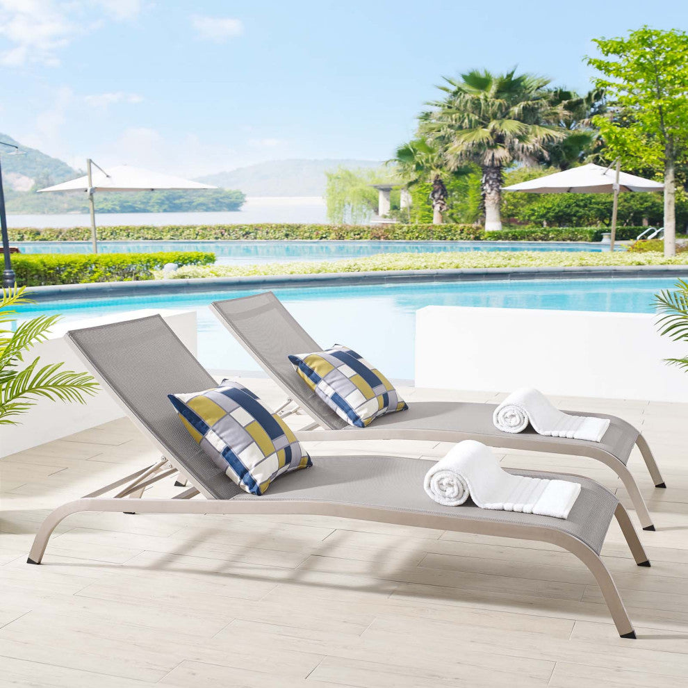 Savannah Outdoor Patio Mesh Chaise Lounge Set of 2 Gray