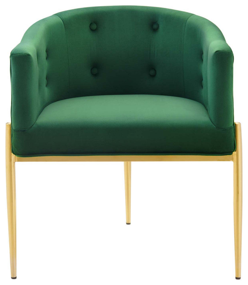 Tufted Accent Chair, Set of 2, Velvet, Metal, Green, Modern, Lounge Hospitality