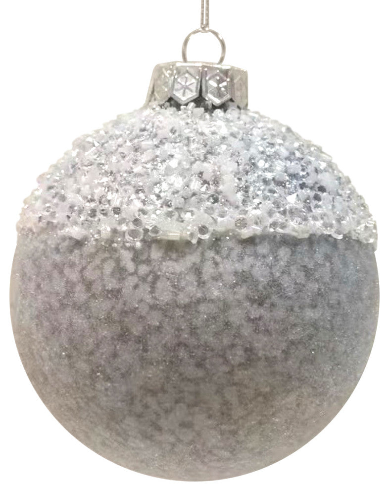 4" Silver and White Beaded Glass Christmas Ornament