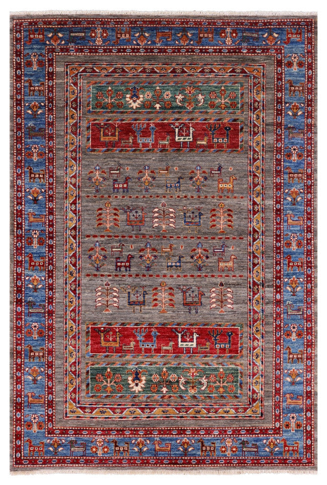 Handmade Persian Gabbeh Tribal Wool Rug 4' 4" X 6' 4" Q9984
