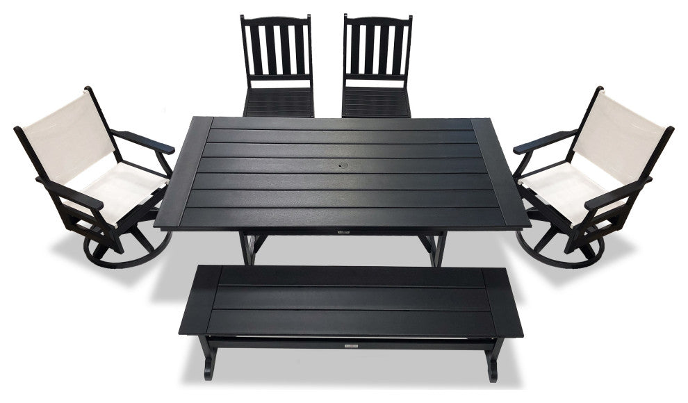 Tuscany Sling Swivel Dining Set, Black, 6-Piece