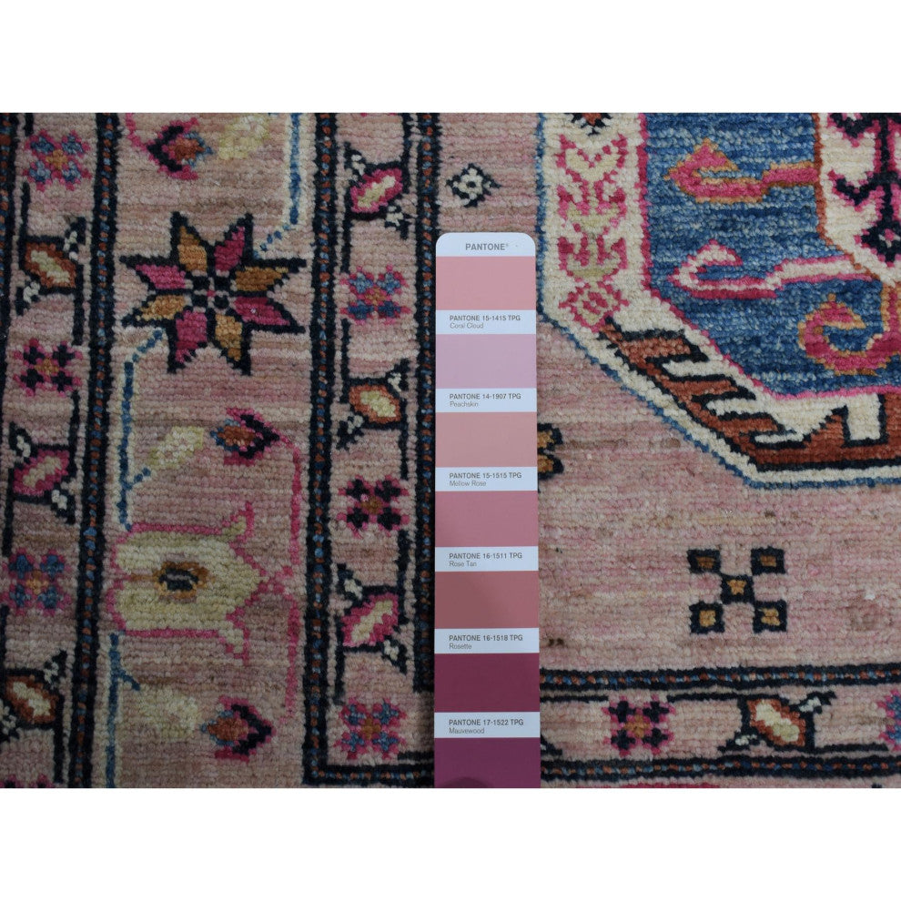 Pastel Pink Hand Knotted Afghan Super Kazak Pure Wool Runner Rug, 2'8"x8'10"