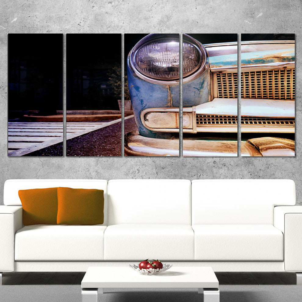 Front Headlight Of Vintage Car, Cars Canvas Art Print, 60"x28", 5 Panels