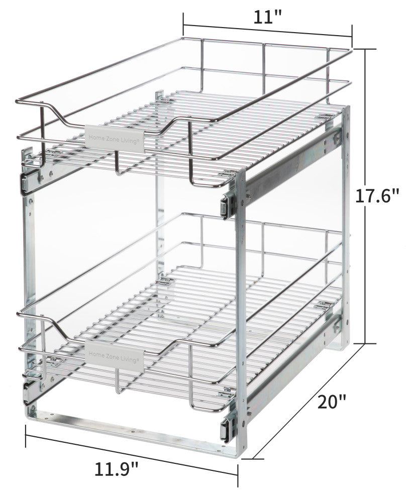 Home Zone Living Pull Out Drawer Cabinet Organizer, 2-Tier, 11 in. W x 20 in. D