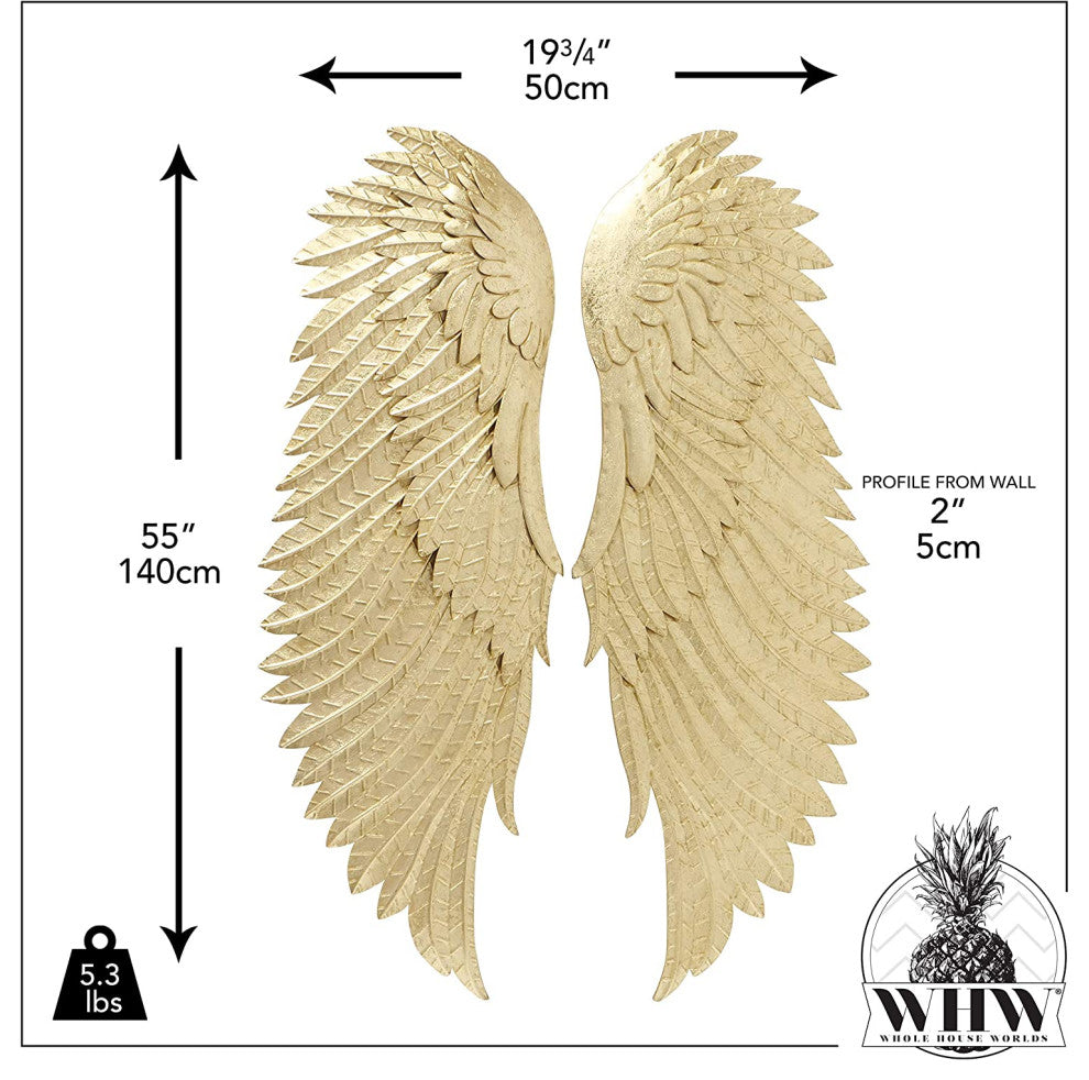 2 Piece Angel Wing Bas-Relief Wall Sculpture, 55 Inches