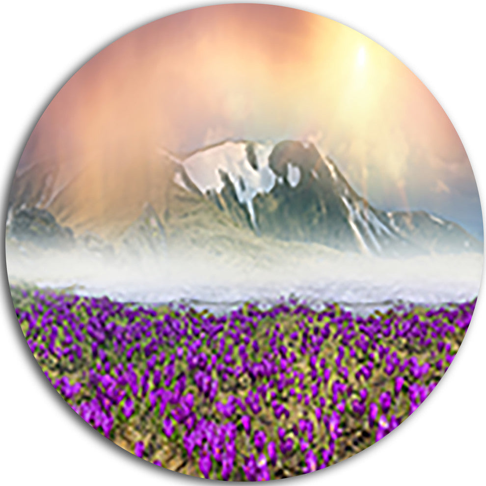 Spring Crocus Flowers, Landscape Photo Round Wall Art, 38"