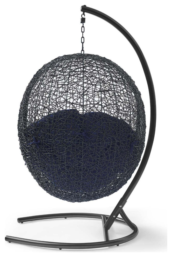 Swing Lounge Chair, Sunbrella, Black Navy Blue, Modern, Outdoor Patio Bistro