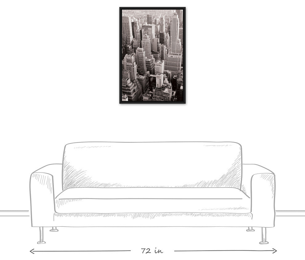 Black & White NYC Rooftops Photograph 20x30 Black Floating Framed Canvas