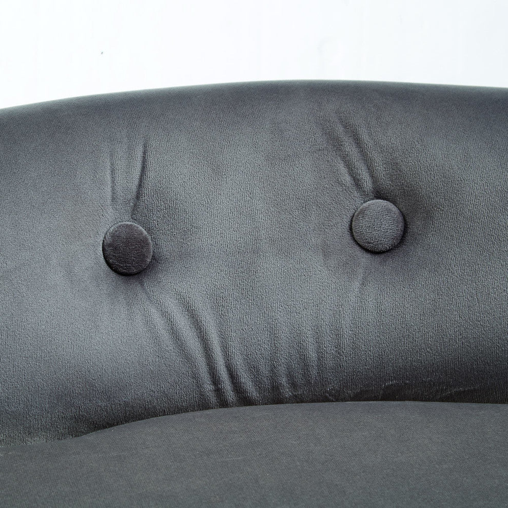 Ludovic Velvet Contemporary Nailhead Trim Rolled Back Vanity Stool, Light Gray