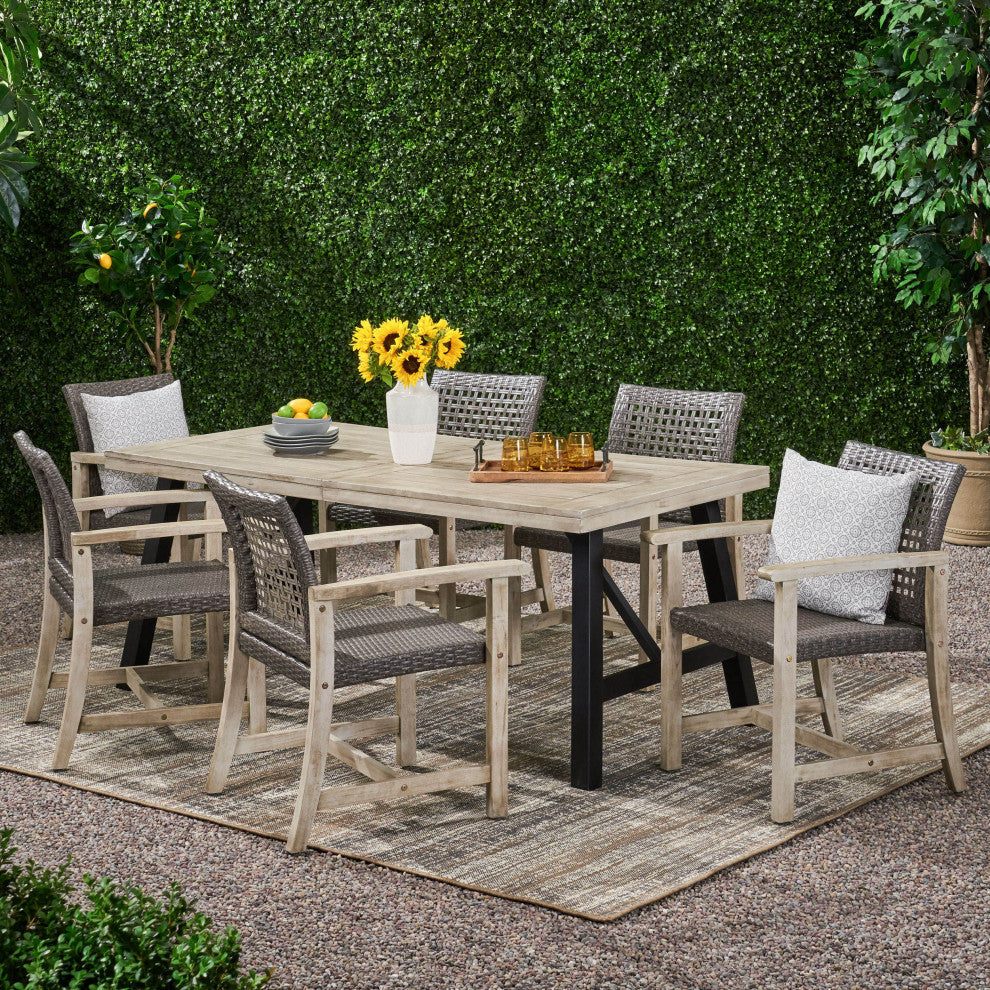 Monterey 6 Seater Outdoor Acacia Wood and Wicker Dining Set