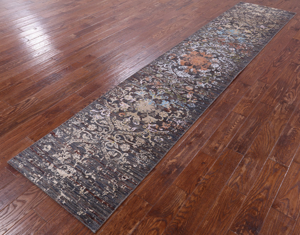 Modern Wool and Silk Hand-Knotted Runner Rug 2' 6" X 11' 11" Q9251