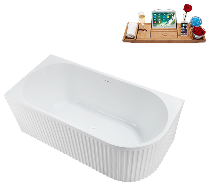 59" Streamline N4020WH Soaking Freestanding Tub and Tray With Internal Drain