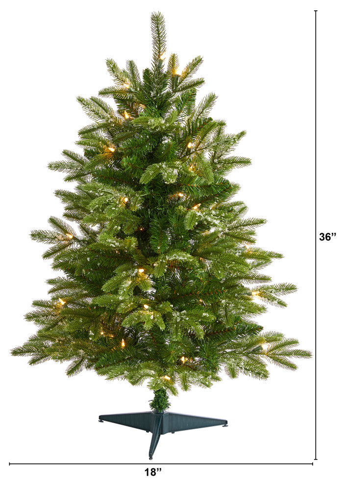 3' Snowed Grand Teton Fir Faux Xmas Tree W/50 Clear Lights & Bendable Branches