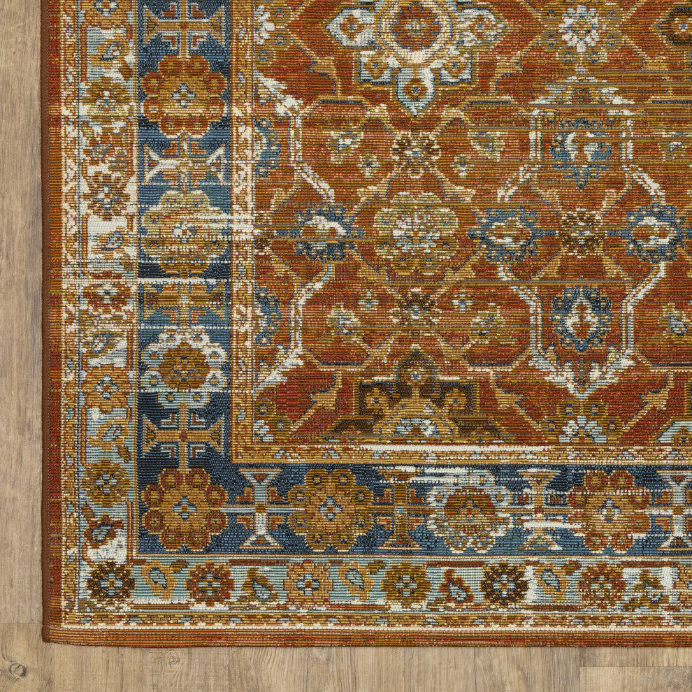Nicholas Distressed Traditional Rust/ Blue Area Rug, 2' x 3'3"