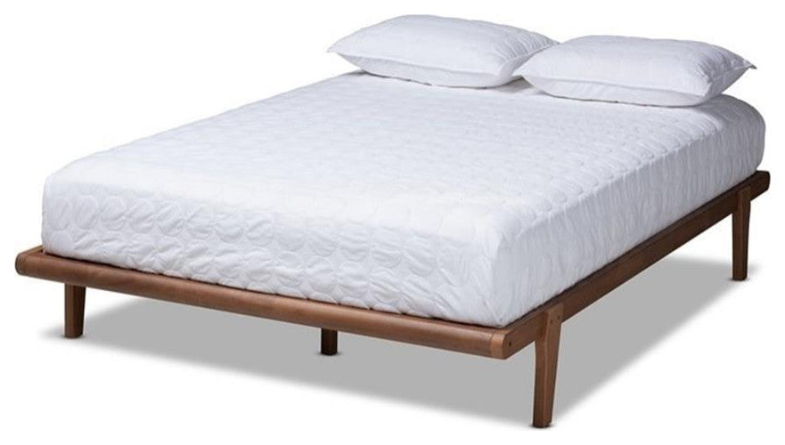 Kaia Mid-Century Modern Walnut Browned Wood Full Size Platform Bed Frame