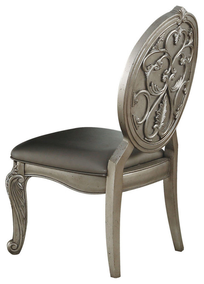 Set of 2 PU Upholstered Side Chair, Antique Silver Finish