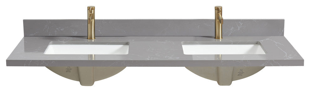 Malaga Composite Stone Vanity Top With Ceramic Sink, Reticulated Gray, 61"