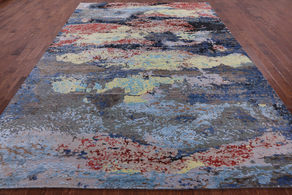 Handmade Wool and Silk Abstract Rug 9' 0" X 11' 10" Q8779