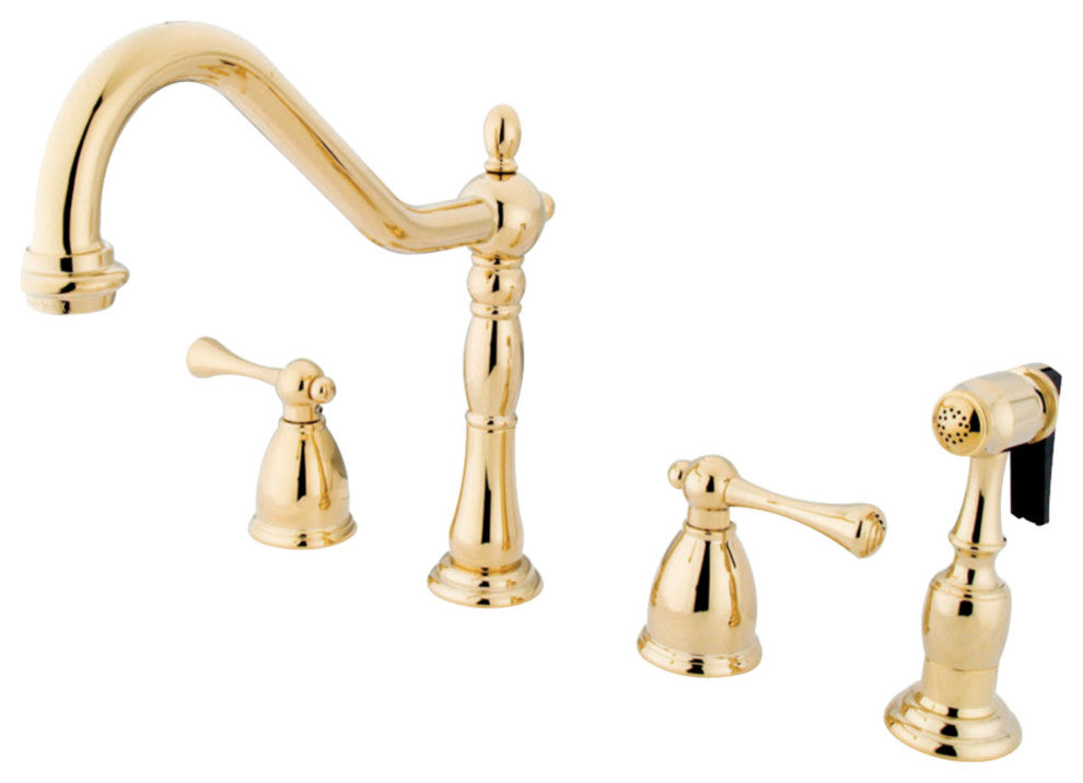 Kingston Brass Widespread Kitchen Faucet With Brass Sprayer, Polished Brass