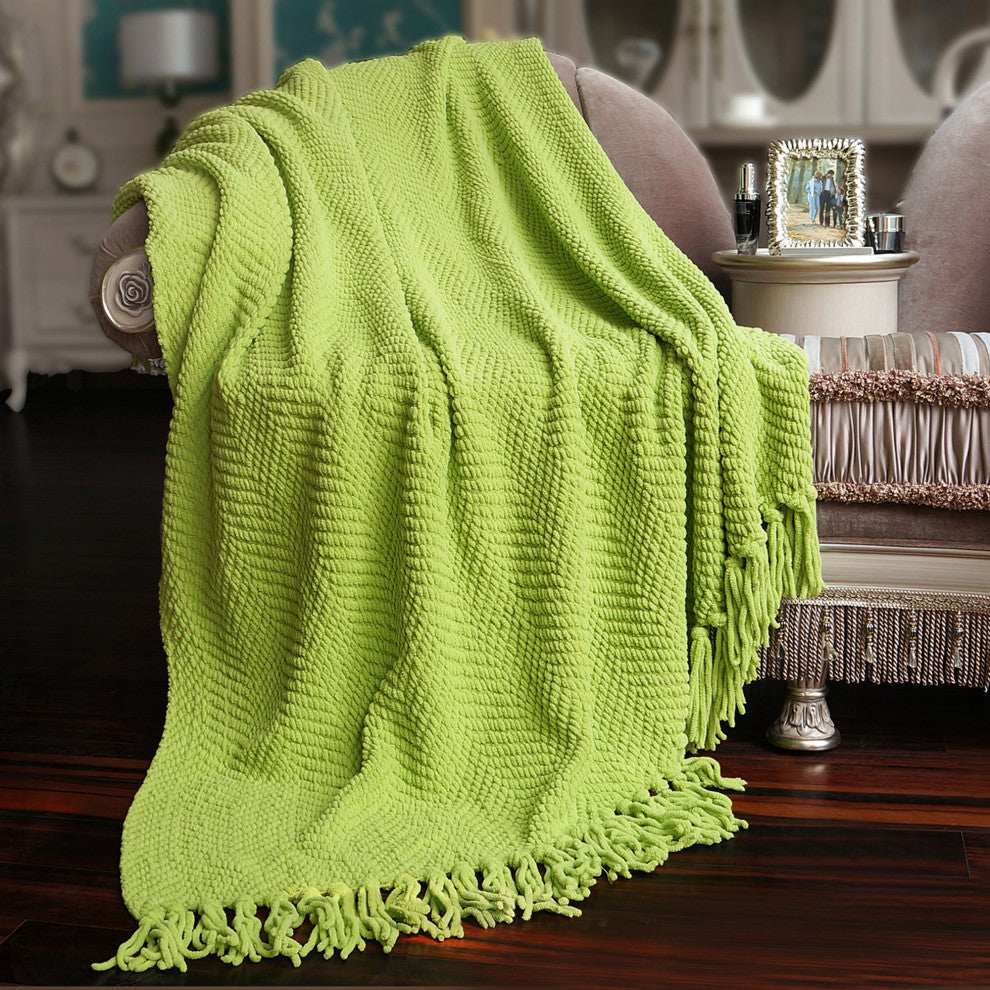 Tweed Knitted Throw Blanket, Dark Citron, 50"x60"