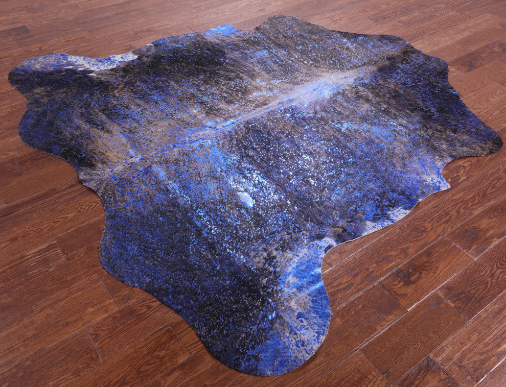 Blue Metallic Cowhide Rug 6' 8" X 6' 11" C2128